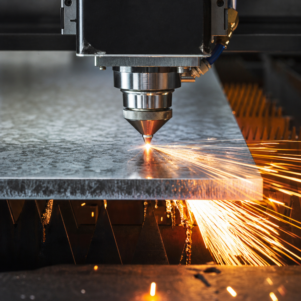 CNC fiber laser cutting galvanized steel sheet metal for EV charger enclosures